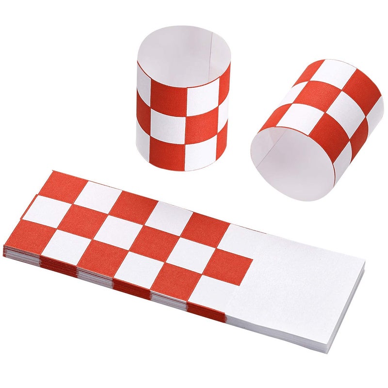 Gmark Paper Napkin Band Box of 500, Paper napkin rings self adhesive (Red White Grid) GM1111A - Image 1